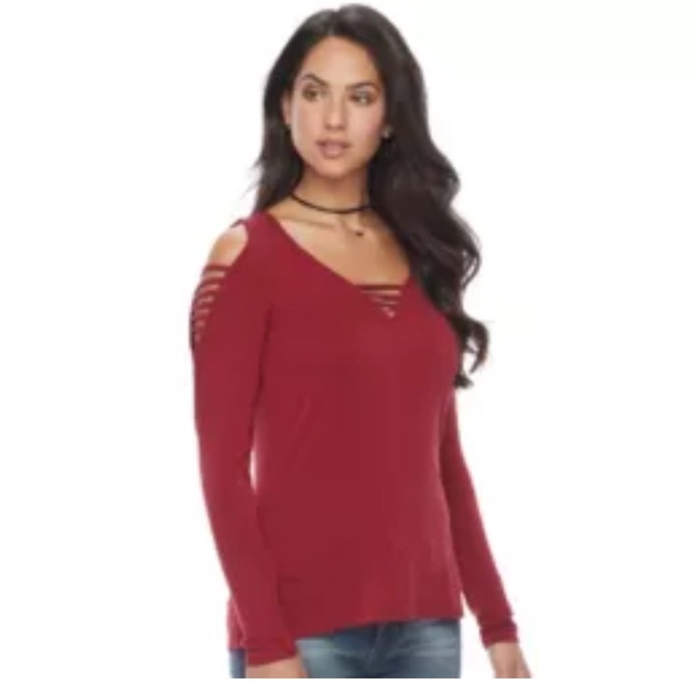 Rock & Republic Strappy Cold-Shoulder Tee Sz M Red